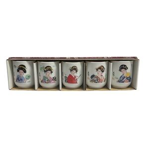 Japanese Geisha Tea Cups Japanese Porcelain Sake Wine Set of 5